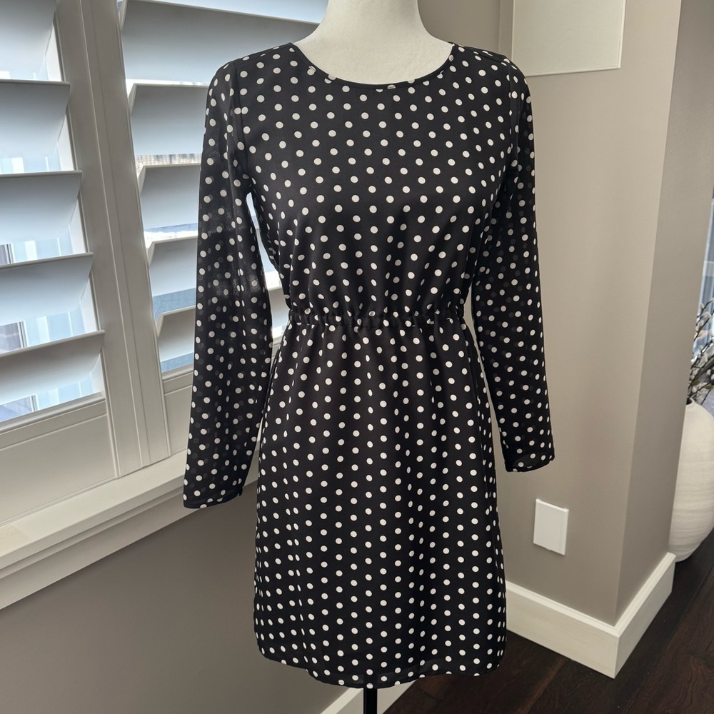 J. Crew Black Long Sleeve Polka Dot Dress